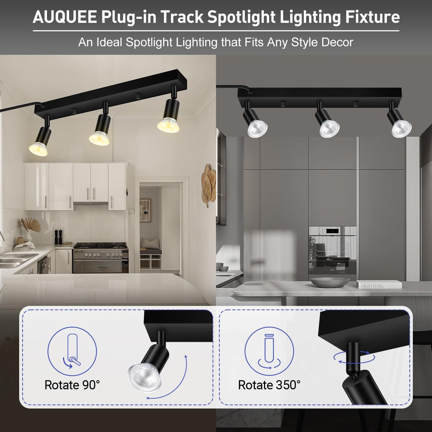 Plug In Track Lighting  16 Led Track Light Fixtures Ceiling  Black 3 Way Gu10 Wall Spotlight  Rotatable Track Head  Plug In Ceiling Light Kitchen Hallway Living Room 15 Foot Power Cord(No Bulb)