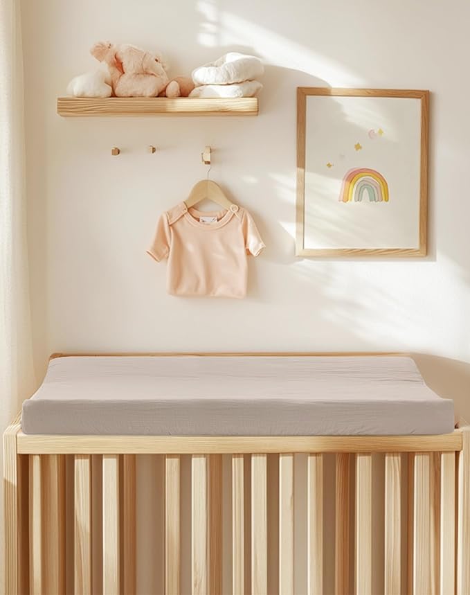 Changing Pad Cover for Baby Boy Girl 2 Pack, Muslin Changing Table Pad Covers with Boho Style, Neutral Nursery Bedding Essentials Soft and Breathable (Beige & Cream)