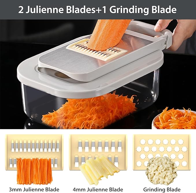 11-in-1 Vegetable Chopper for Kitchen, Food Chopper with Container, Mandoline Slicer Onion Dicer, Veggie Cutter for Fruit Salad Kitchen Gadgets Essential Tools (Beige)