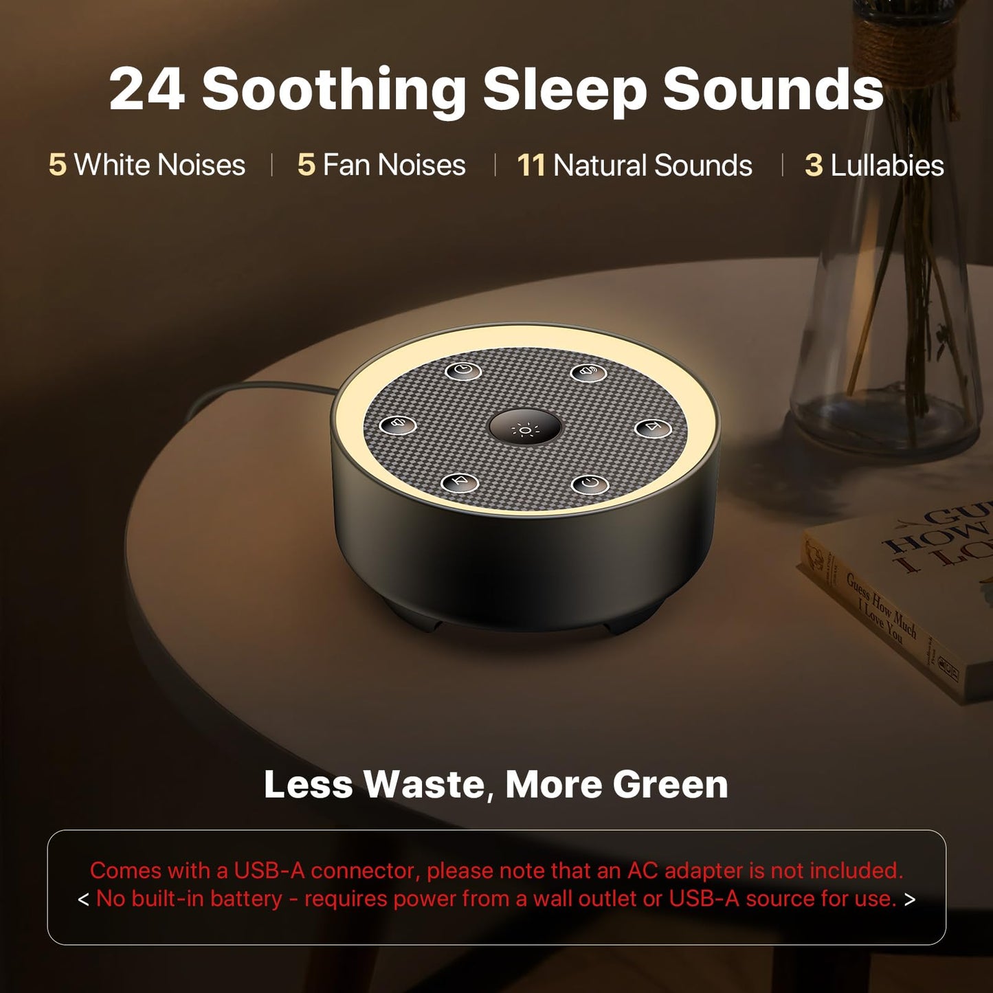 Kipcush Sleep Sound Machine - 24 High-Fidelity Non-Looping Sounds, Portable White Noise Machine for Baby, Kids & Adults, Dimmable Night Light, 6 Auto-Off Timers, USB Powered for Travel, Home & Office