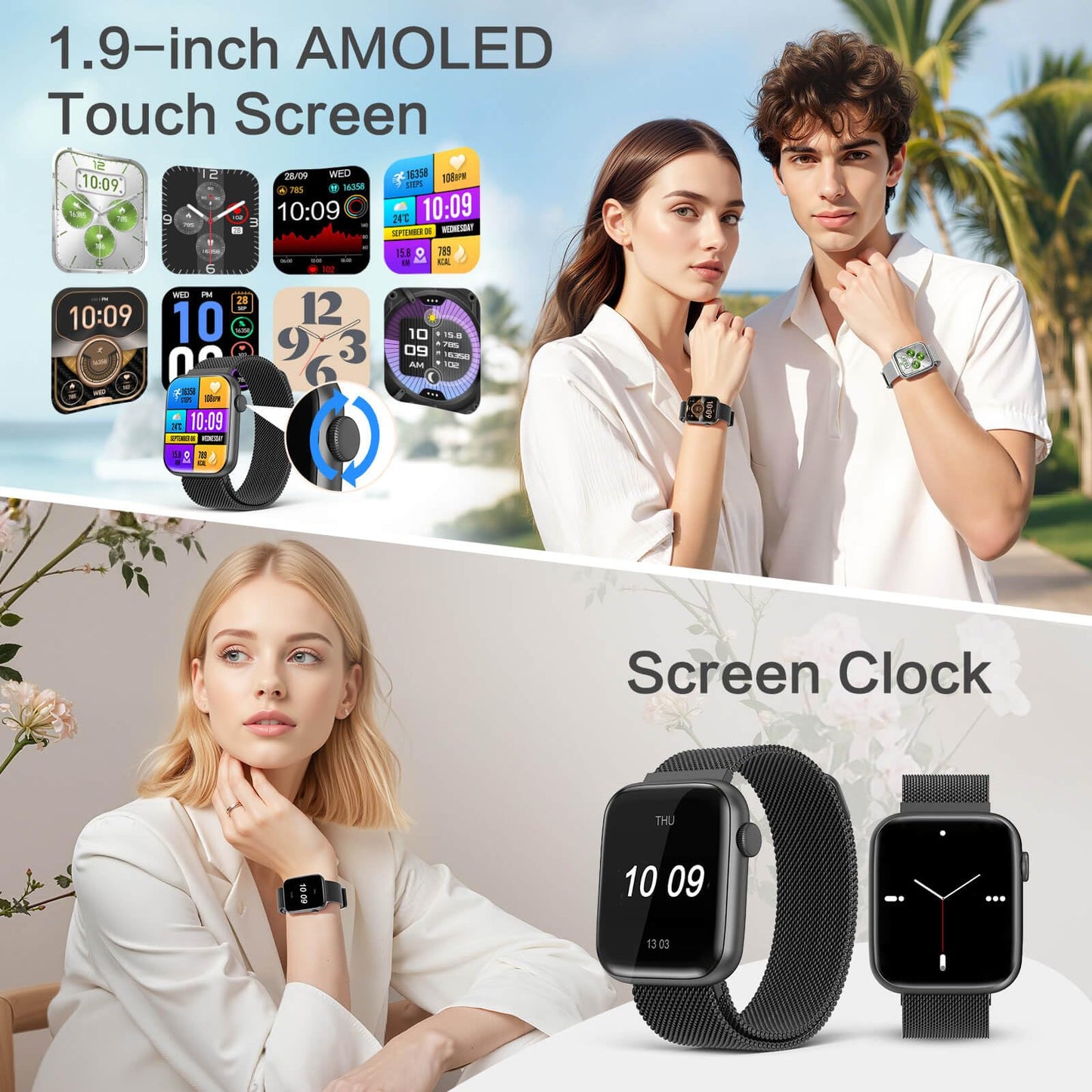 Smart Watches for Men Blood Pressure, DA GPT AI Waterproof Smartwatch, 1.9" AMOLED Display, 24/7 Heart Rate, Blood Oxygen, Stress Sleep Monitor, 123 Sports Fitness Tracker, Compatible Android and iOS