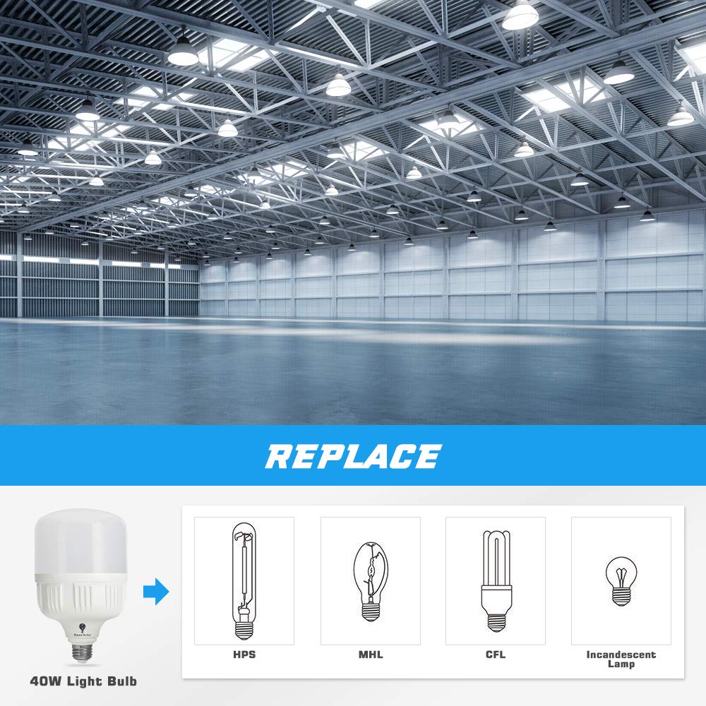Bluex Bulbs 2 Pack 300W Led Corn Light Bulb, 40W Equivalent, Cool White 5000K, E26 Base, 4000 Lumens, Metal, White