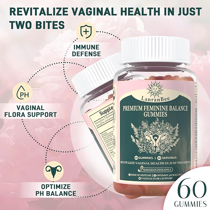 Premium Feminine Balance Gummies - for Women’s Health & Wellness - Immune Support - Vegan, Gluten-Free & Halal - Hawaiian Pineapple - 60 Gummies - 30 Servings (1)