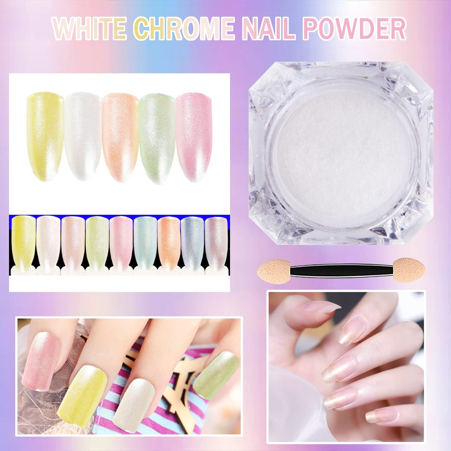 White Pearl Chrome Nail Powder, Pearlescent White Nail Art Jewelry Glitter Powder Symphony Mermaid Pearl Neon Nail Powder, The P