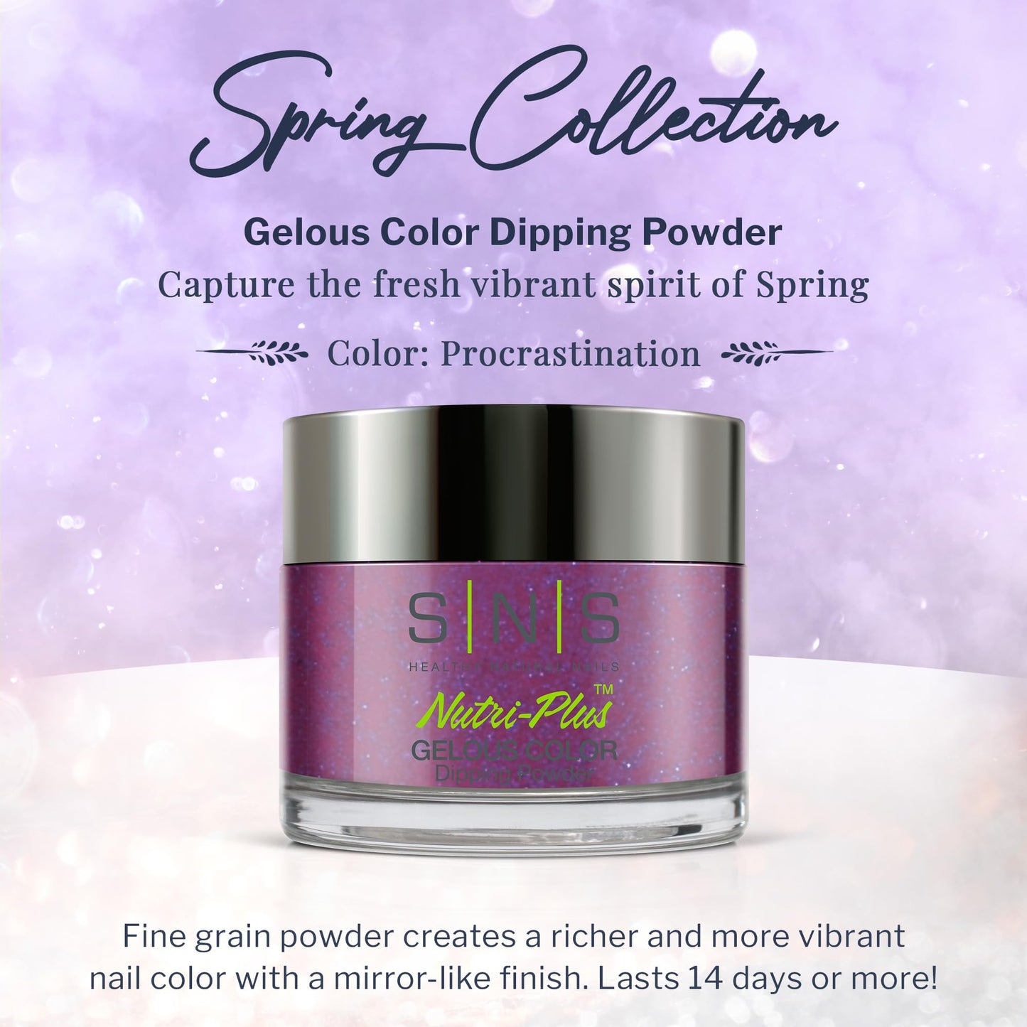 SNS Nail Dip Powder, Gelous Color Dipping Powder - Procrastination (Purple/Violet, Shimmer) - Long-Lasting Dip Nail Color Lasts