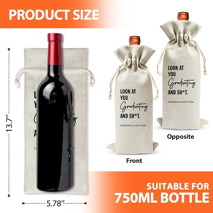 Graduation Gift Wine Bag For Her Him Nurse Doctor Teacher Graduation Party, University College Graduate, Graduation Party Decoration, Drawstring Cotton Linen Wine Bag