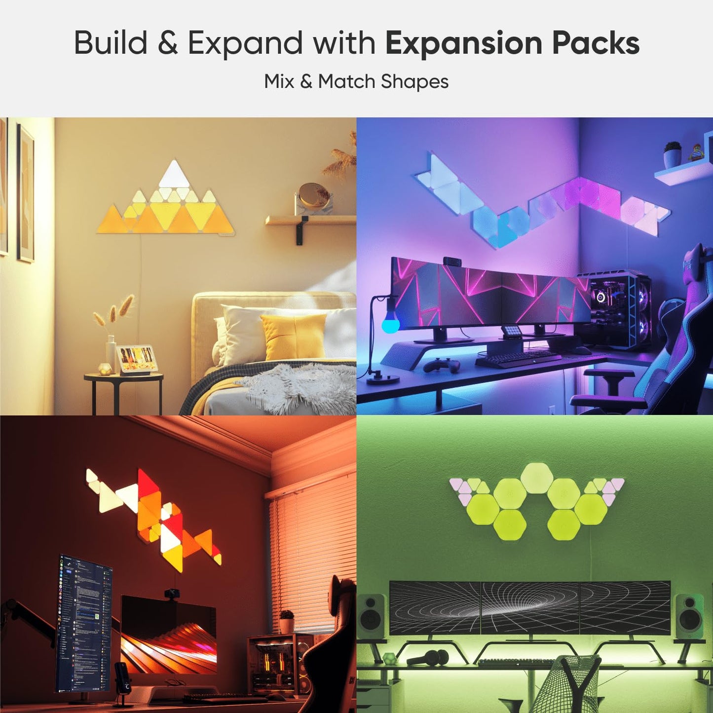 Nanoleaf Shapes Smart RGBW LED Wall Lights, Mini Triangles Kit (9 Pack), Multicolor, Model NL48-0003TW-9PK, Dimmable