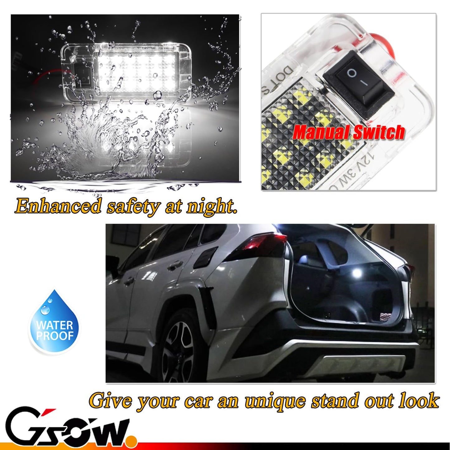Gsowo Led Luggage Compartment Light For Toyo-Ta Rav4 2019 2020 2021  Cargo Lamps Decorative Atmosphere Lamp  Rav4 Accessories Trunk Ceiling Lighting  1 Pc  White