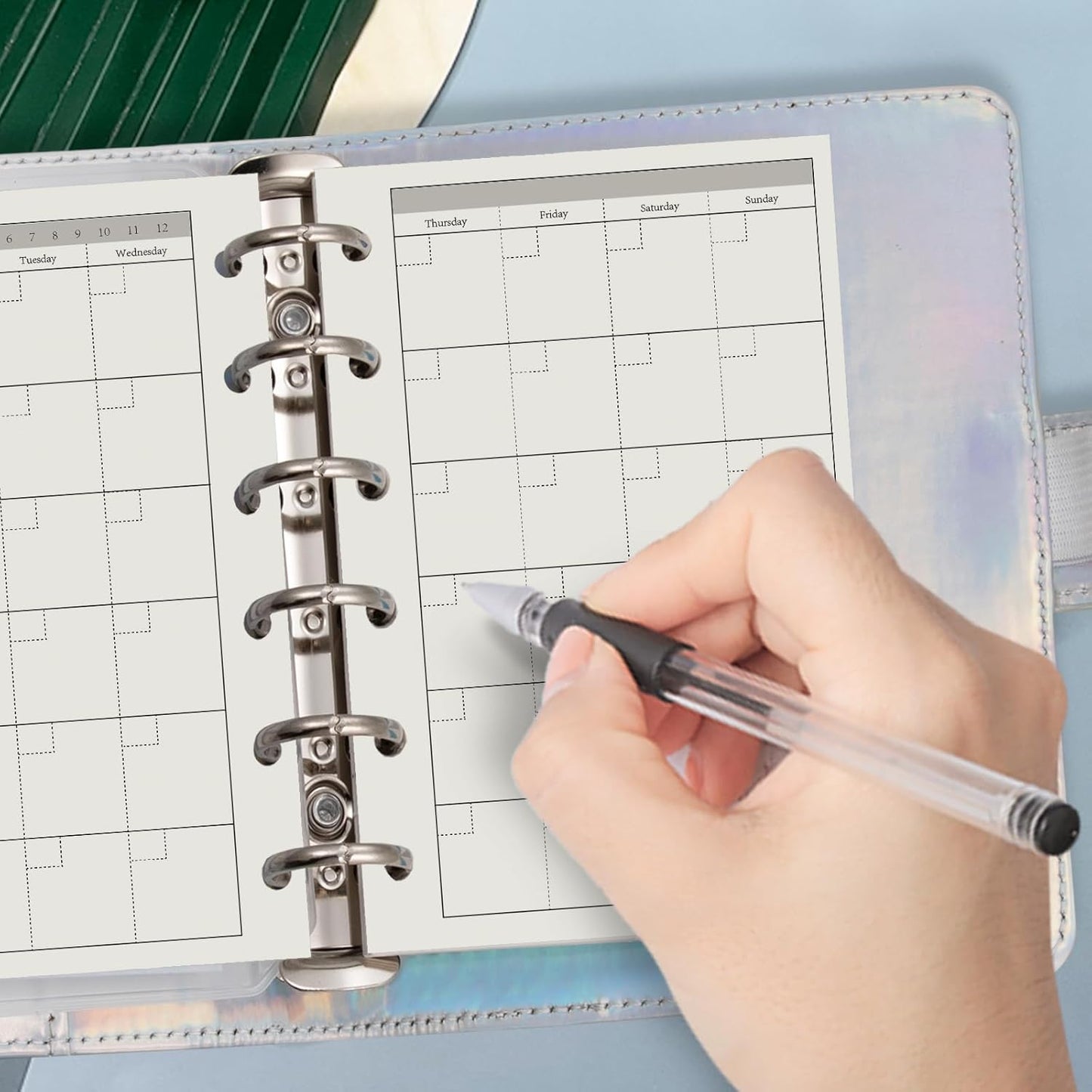 Harphia A7 6 Holes Binder Refill Value Set, 90sheets monthly plan loose leaf paper with stickers and dividers, planner insert with binder pockets for A7 binder 6 holes refillable notebook,005dA7month