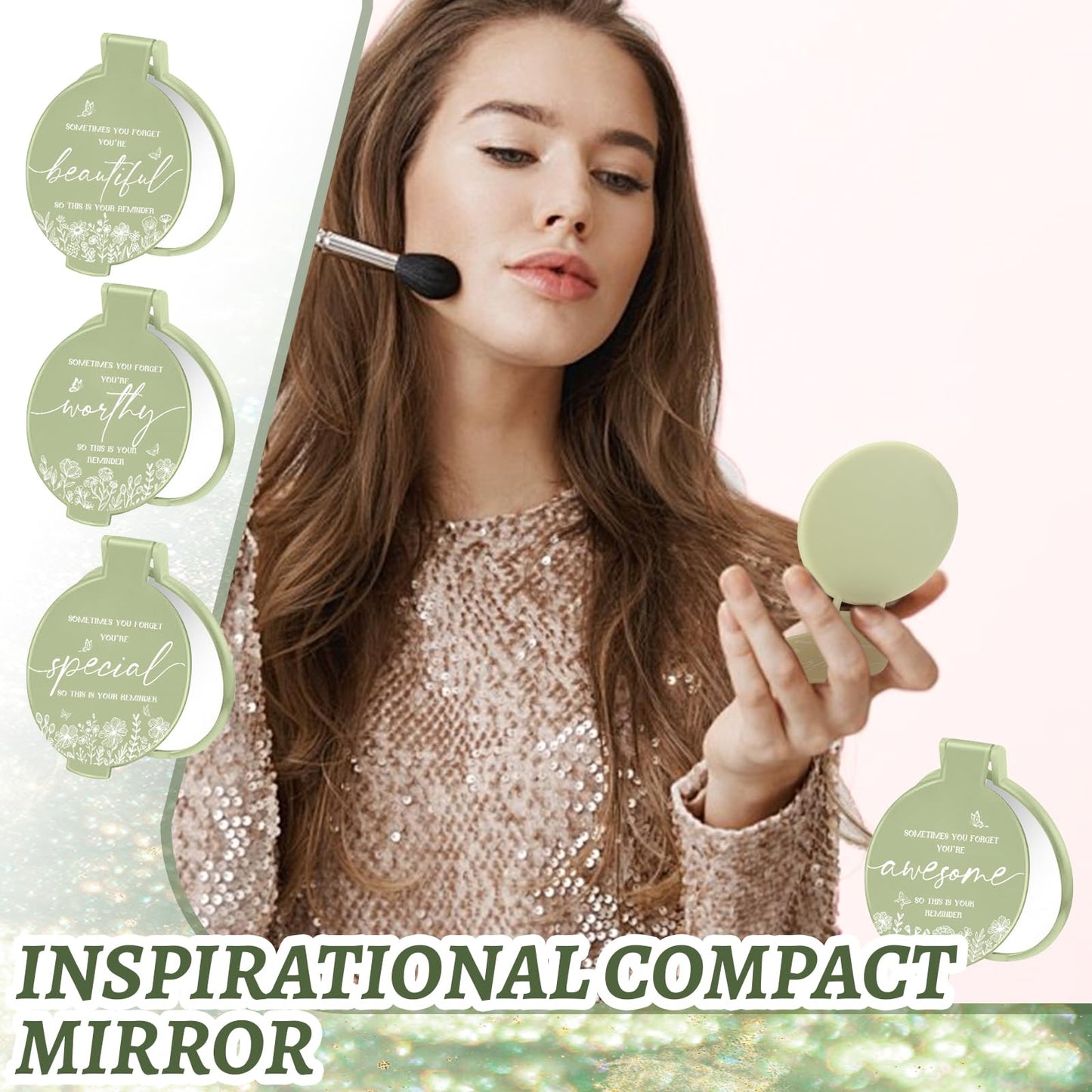 HSDSH 100 Pcs Inspirational Compact Mirror Bulk Small Pocket Mirror Purse Round Portable Folding Makeup Mirror Mini Compact Mirr