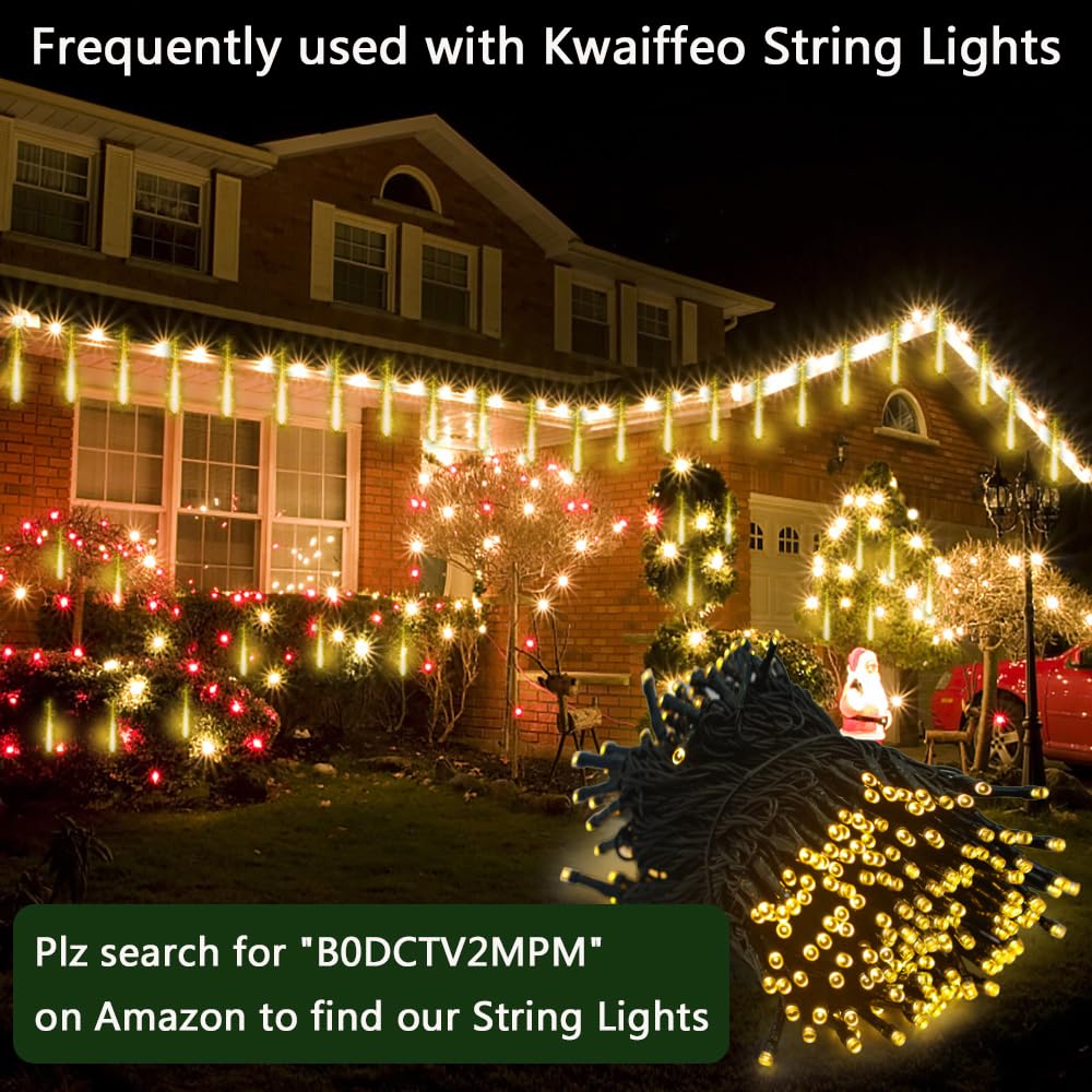 Kwaiffeo Warm White Icicle Lights Outdoor  16-Tube Meteor Shower Lights For Christmas Thanksgiving New Year Party Yard Wedding Decor  Equivalent To 2 Sets Of 8-Tubes
