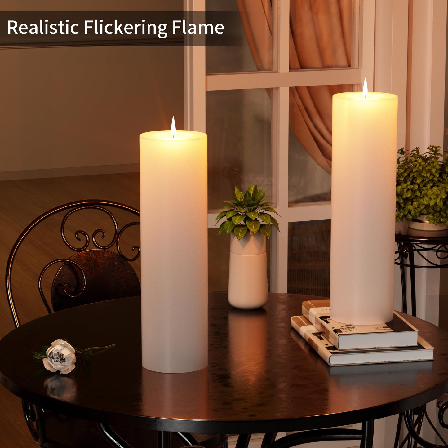 BUTHY 14" x 4" Large Outdoor Candles with Timer Waterproof Flickering LED Flameless Candles Battery Operated with Remote Fake Pillar Candles Realistic for Patio Porch Lanterns, White 2 Pack