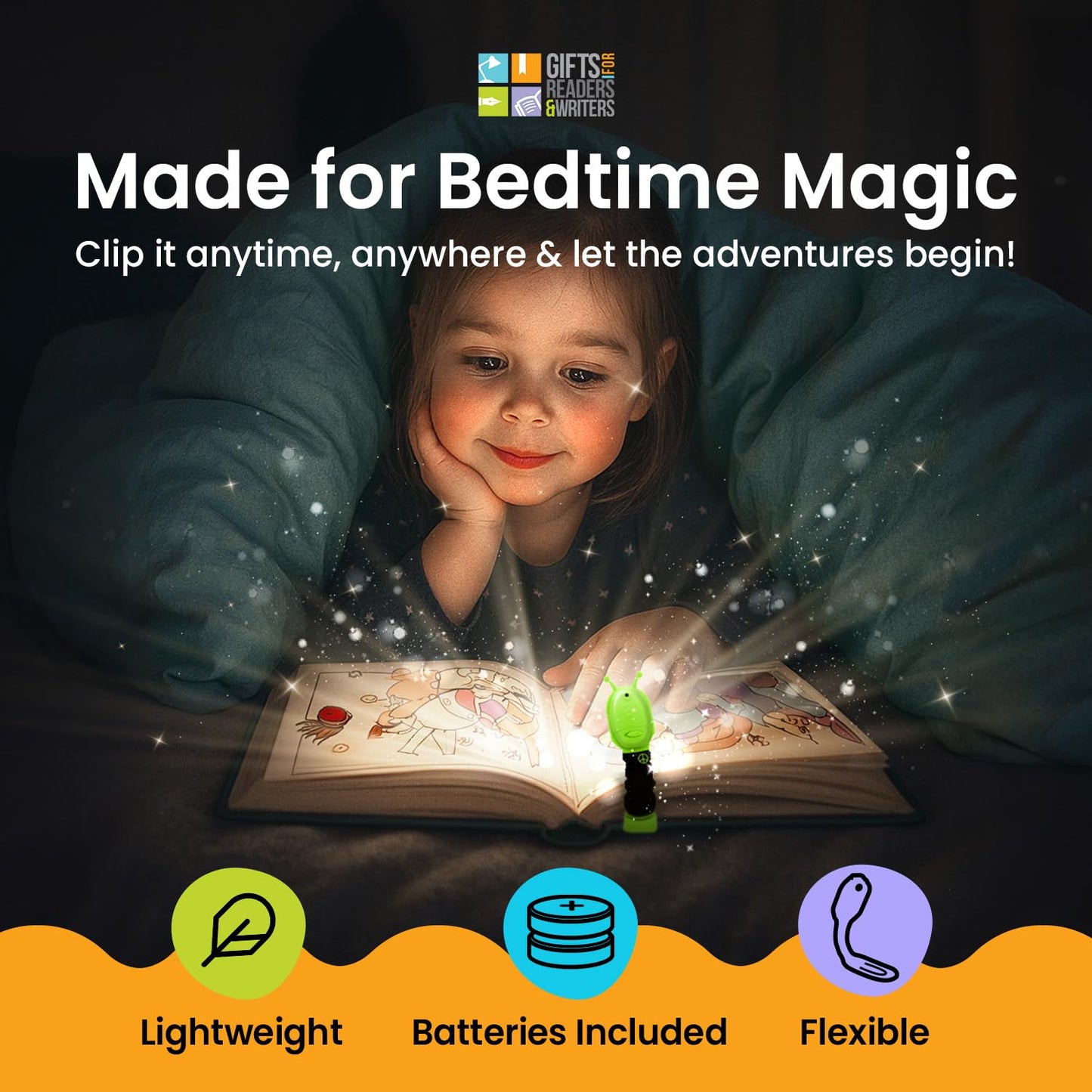 Gifts For Readers & Writers Flexilight Pal 2-In-1 Led Reading Light, Portable Bookmark & Clip-On Lamp, Battery Operated, Alien Green