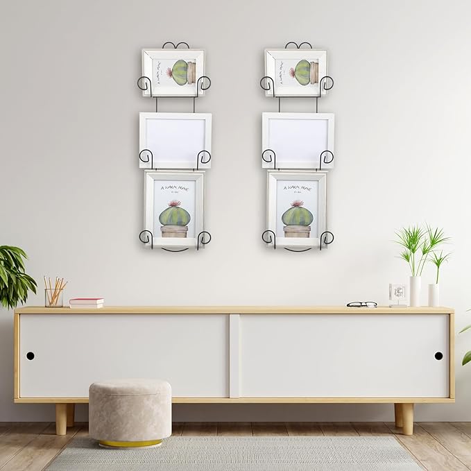 Menkxi 2 Pcs Plate Hangers for Wall Vertical Vintage Wall Plate Holder Decorative for Display Hanger Brackets Mount Rack Arts with Screw and Nut Fittings for Display Dishes Picture Frame(3 Tier,Black)