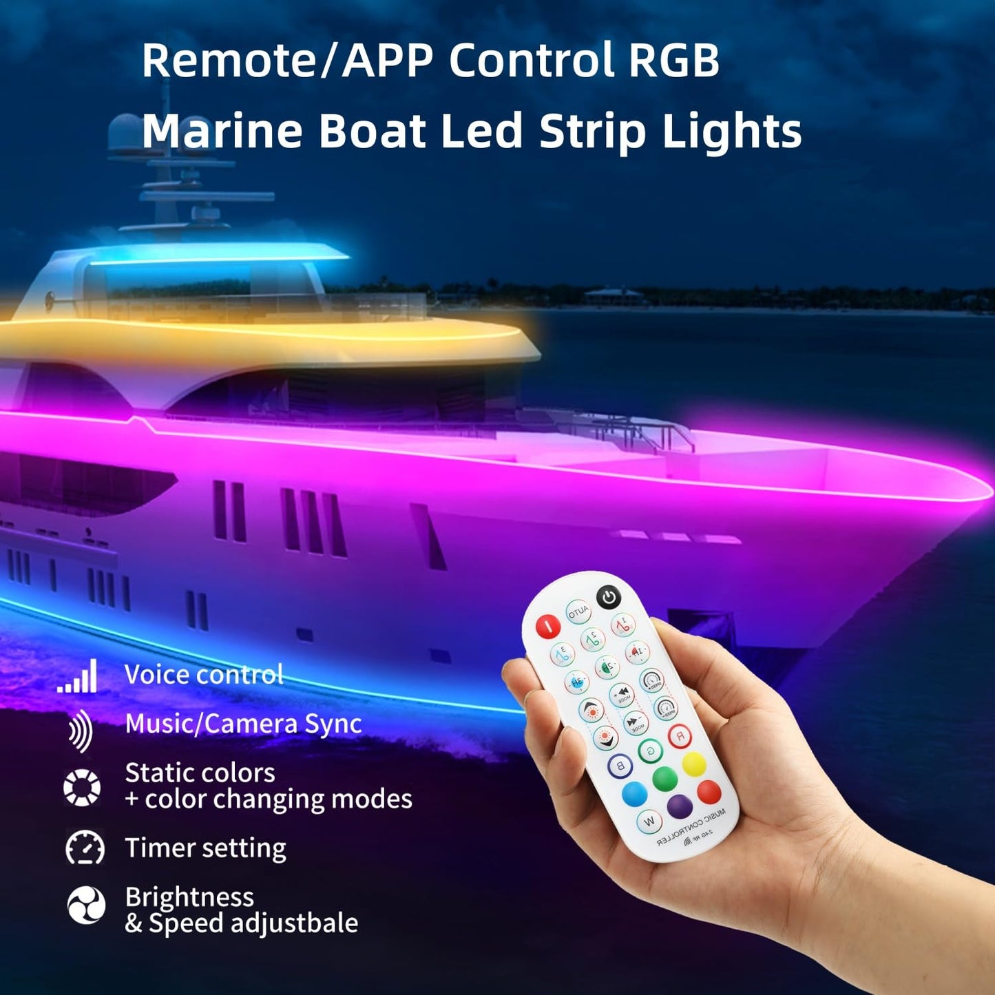 VIDLULTD Marine Boat LED Strip Lights, IP67 Waterproof, 66FT, Multicolor, Model VLD07-ER45, APP Remote Control