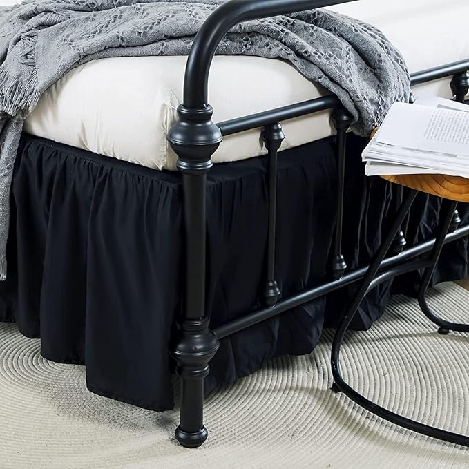 Bed Skirts King Size 16 Inch Ruffled Bed Skirt with Split Corners,Drop Dust Ruffle Bed Skirt with Platform, Black, King - 16" Drop