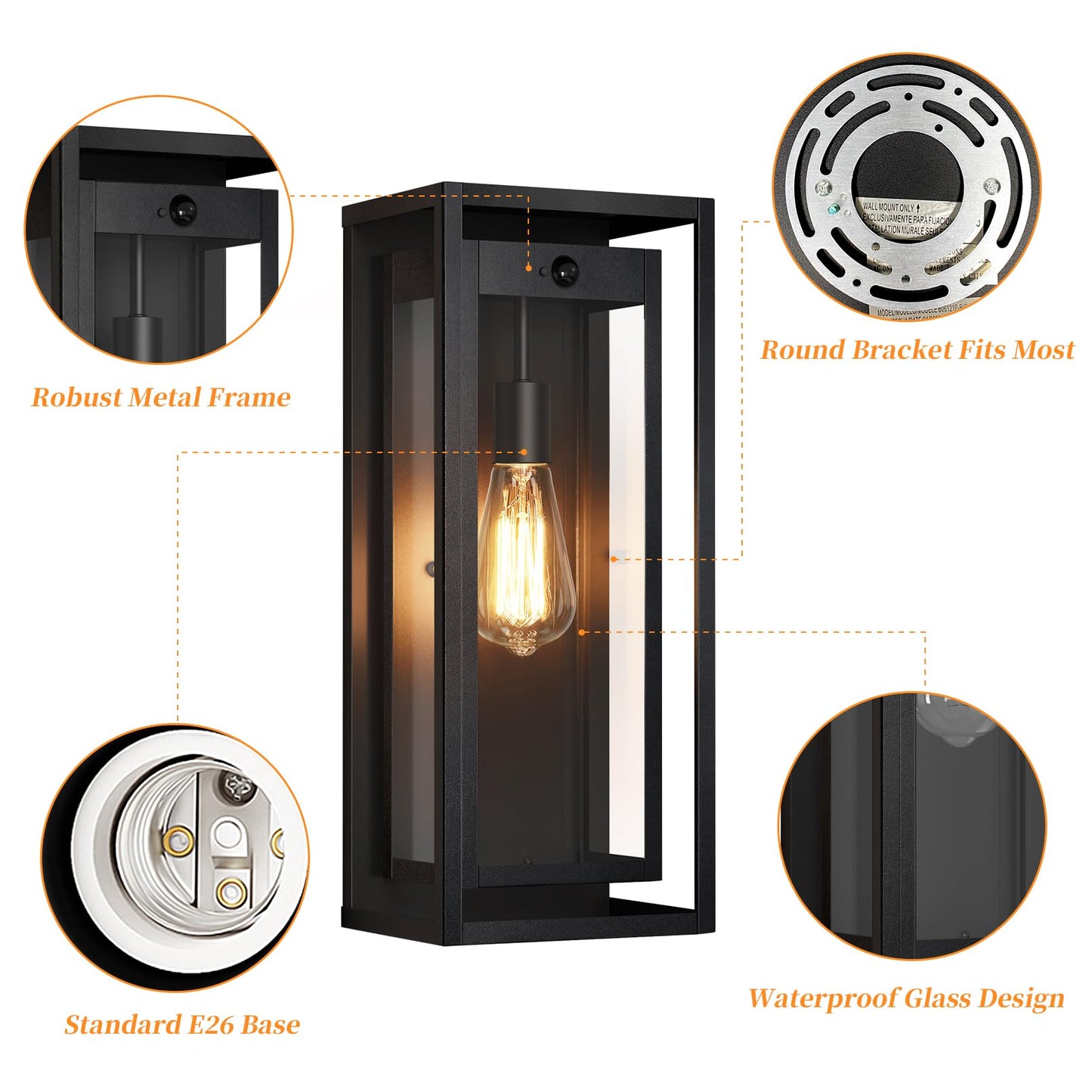 Slypadan 19 Motion Sensor Outdoor Wall Lights  2 Pack Large Dusk To Dawn Outdoor Lights  2 Lighting Modes Waterproof Anti-Rust Wall Sconces  Exterior Lighting Fixtures For Front Door  Porch  Garage