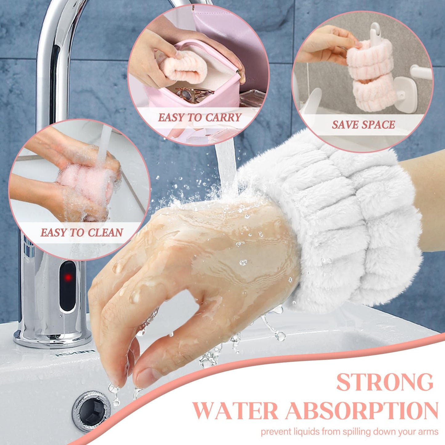 Women's Wrist Towels for Washing Face, Microfiber Spa Wash Band, Absorbent Wristbands Sweatband for Girls Prevent Water from Spi