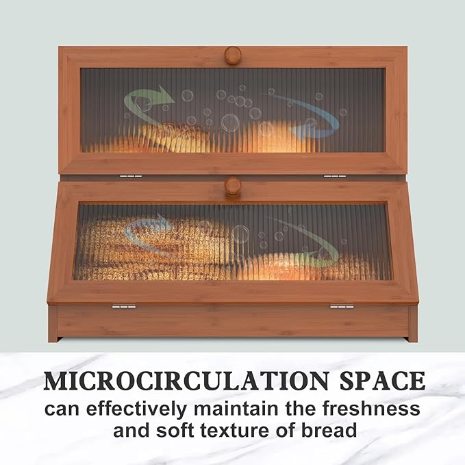 Bread Box for Kitchen Countertop: 2-Tier Bamboo Large Bread Storage Container,Brown