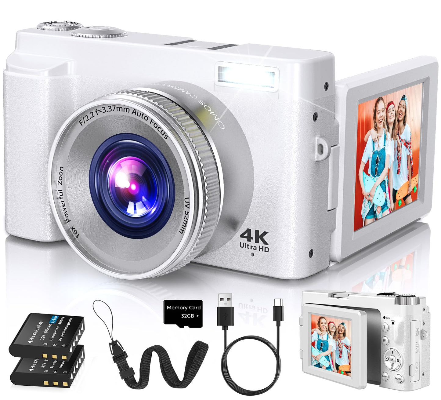 4K Digital Camera for Photography Autofocus, 2025 Latest 48MP Vlogging Camera for YouTube with SD Card, 2 Batteries, 3 180Flip S