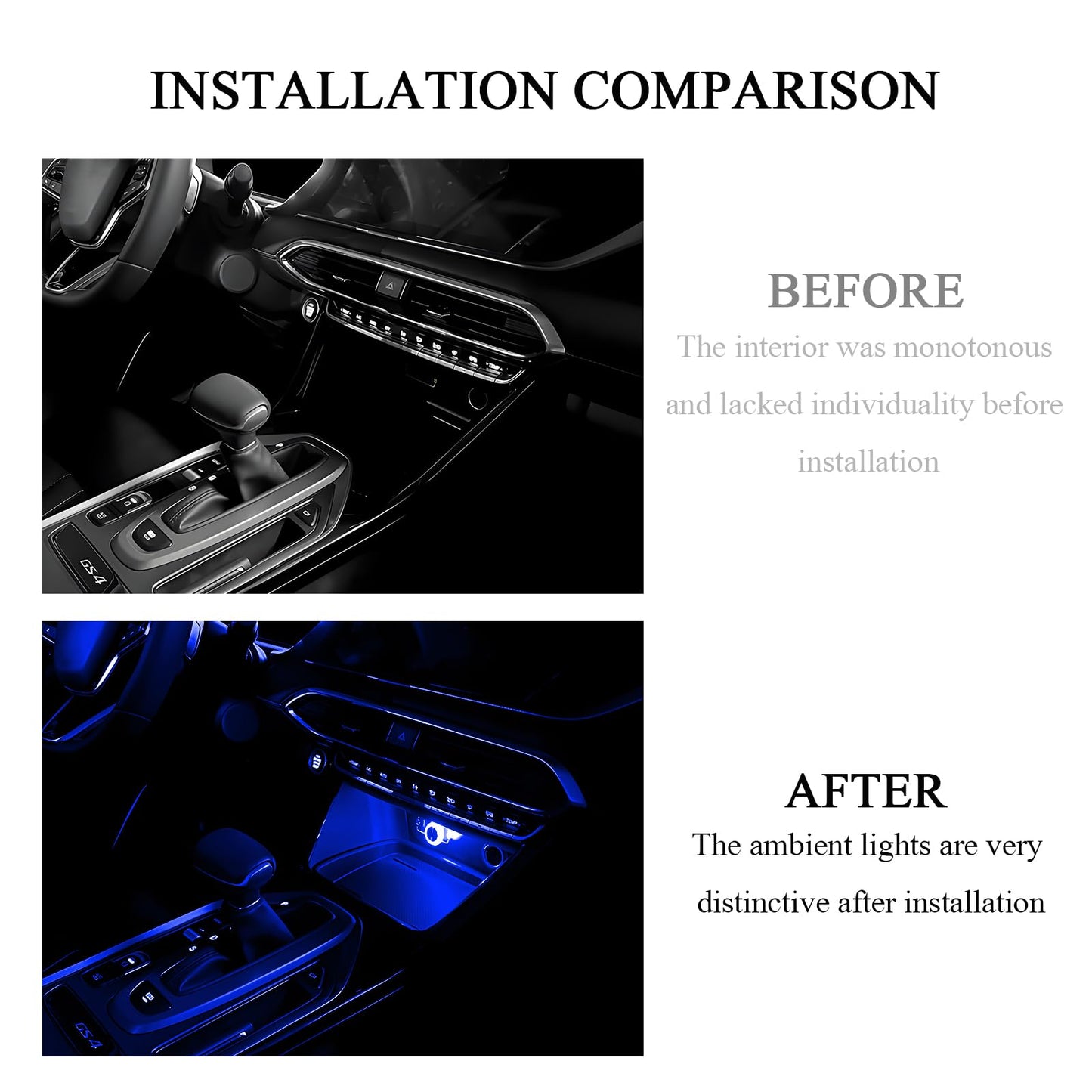Hovom 4Pcs Usb Led Car Interior Atmosphere Lamp  Portable Mini Car Led Night Light Decoration  Plug-In Usb Automotive Ambient Lighting Kit  Universal For Cars Suvs Trucks Rvs (Blue)