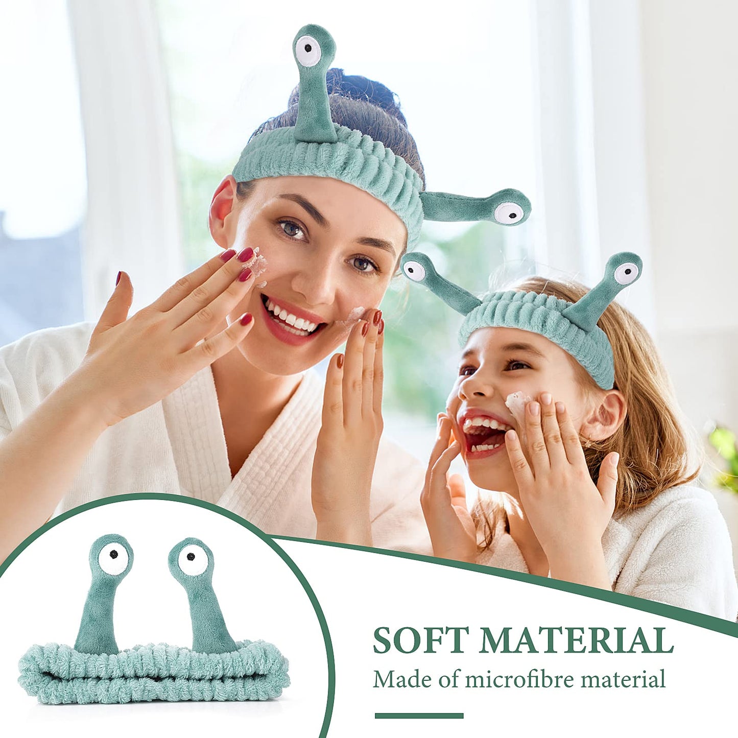 Molain Face Wash Headband, Palm and Snail Spa Hair Bands Makeup Headbands Women Cartoon Cute Coral Fleece Elastic Headband Creat