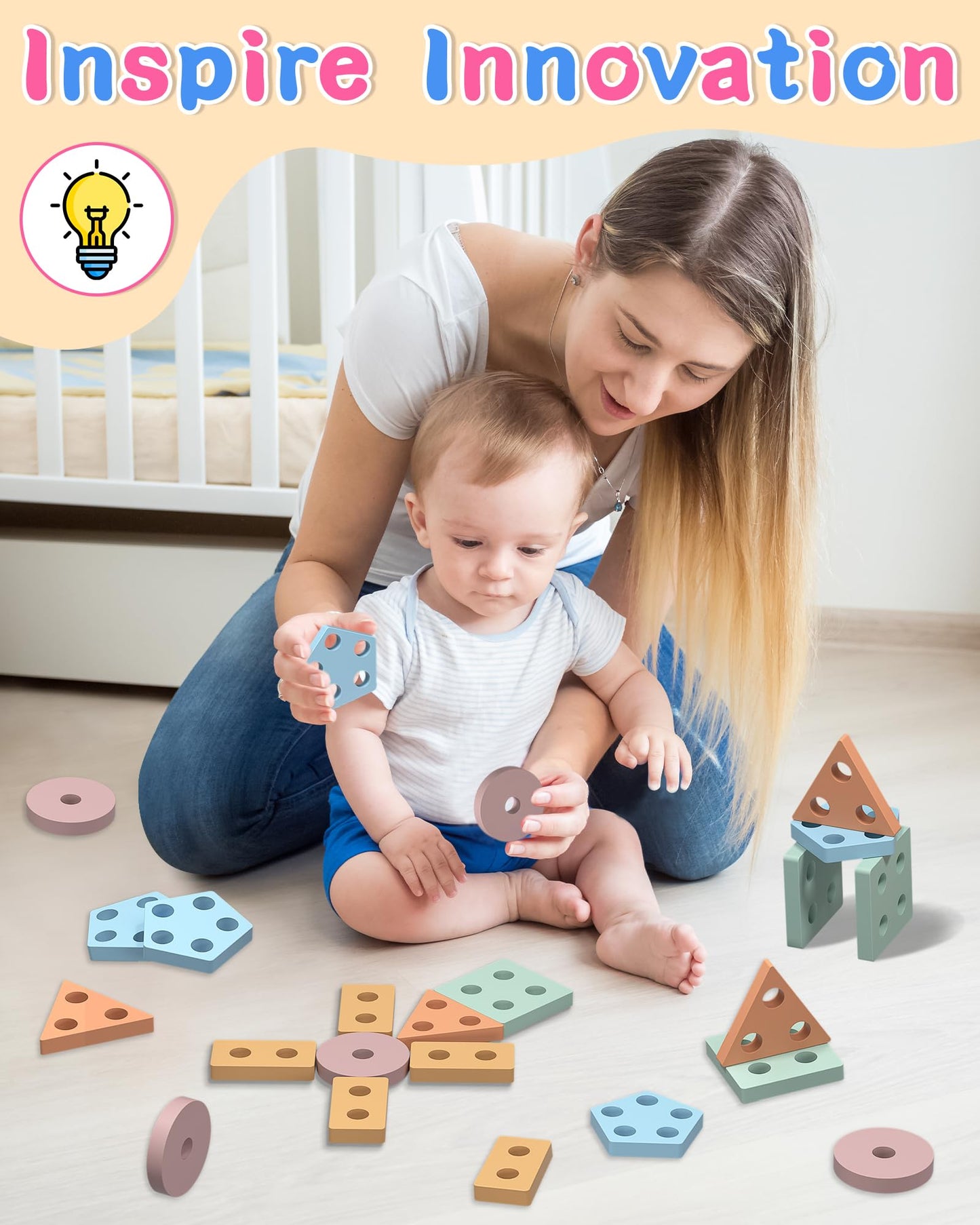 kecristv Montessori Toys for 1 2 Year Old Girl and Boy Birthday Gifts, Shape Sorter Wooden Toys for Toddlers Age 1-3 2-4, Learning Educational Sensory Stacking Toddler Puzzles
