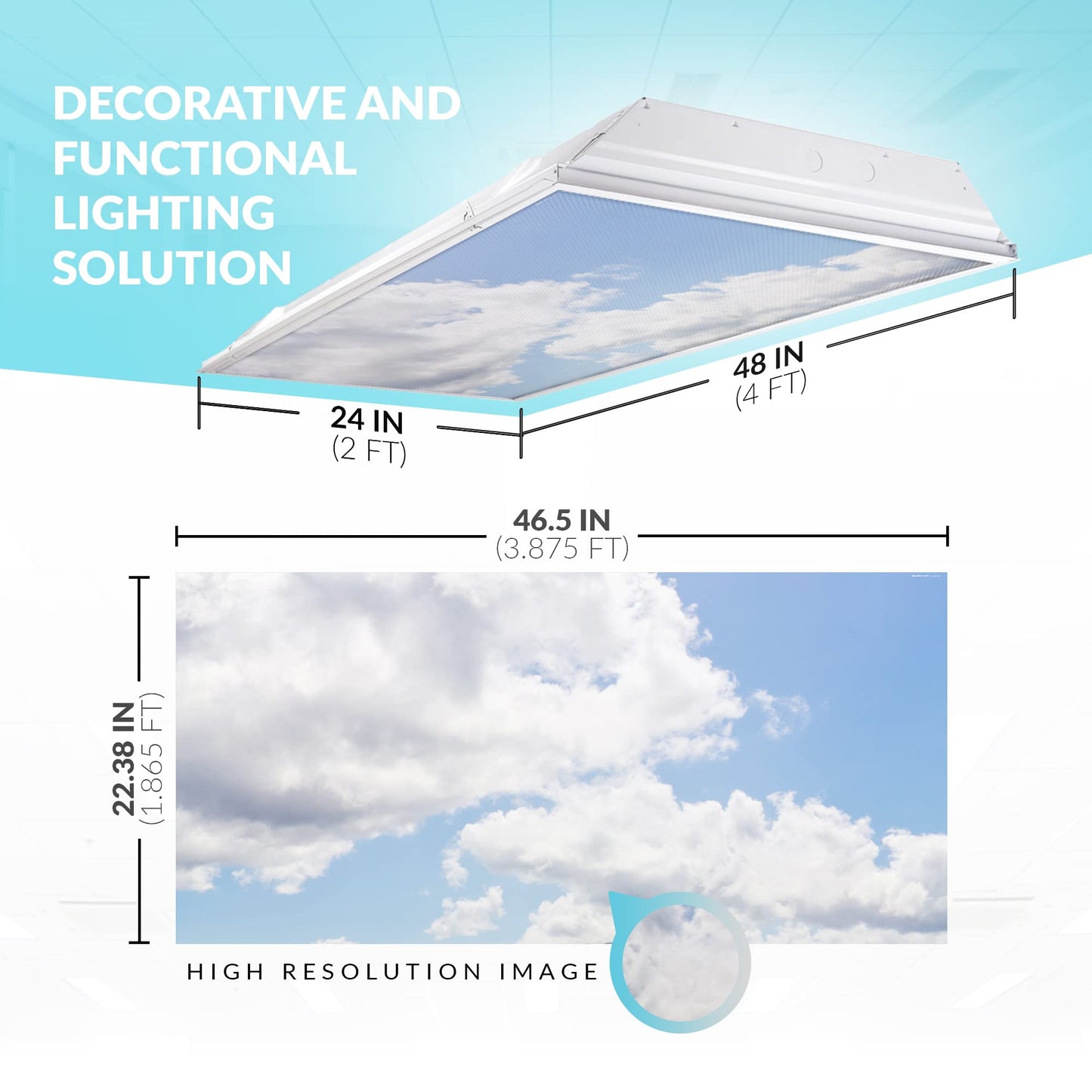 OCTO LIGHTS Fluorescent Light Covers 2x4, Backlit Film, Nimbostratus Sky, Model CLD-013-2x4, 22.38in x
