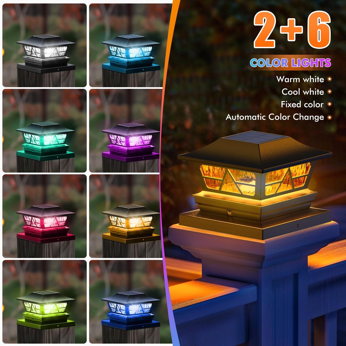 Viewsun Solar Post Lights Outdoor 4 Pack RGB Color Changing Waterproof Plastic Black Model VV-LT1114-2