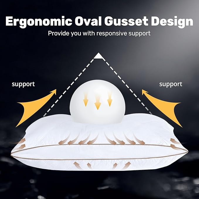 UNIKOME Goose Feather and Down Pillows,Oval Gusseted Feather Down Pillow for Sleeping, 100% Cotton Pillow Cover, King Size, Set of 2