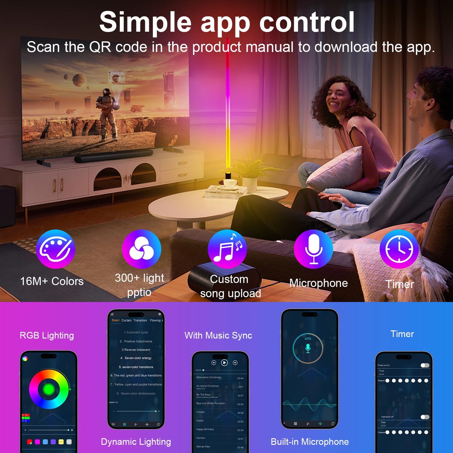 Carry360 Corner Floor Lamp - Smart RGB LED Light, 1200 Lumen, APP & Remote Control, Music Sync, Foldable, Model FL-01