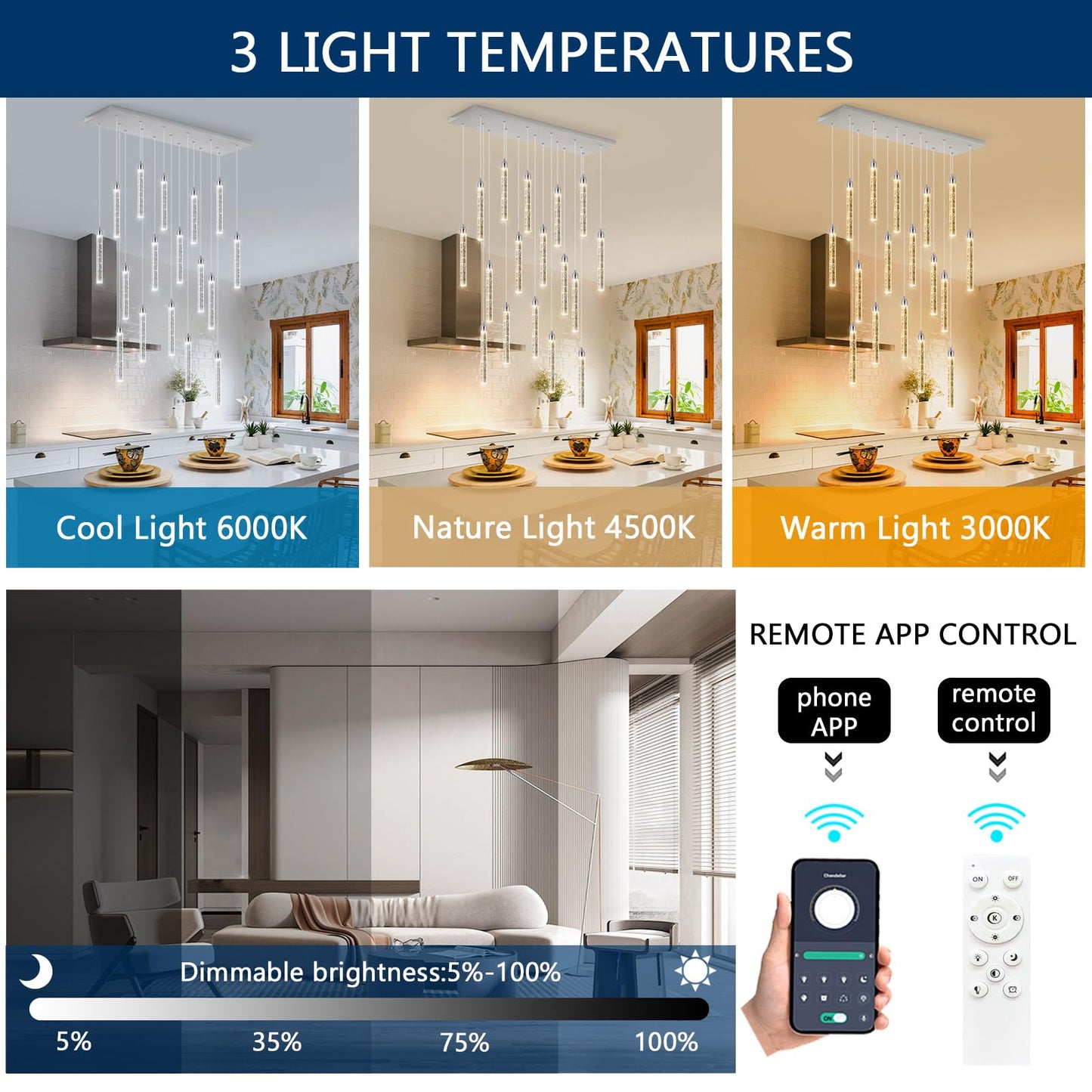 Rectangular Chandeliers 17-Lights Long Light For Entryway Led Dimmable Chandeliers Lighting Fixture Flat Sloped High Ceiling Pendant Lights Crystal For Living Room Foyer Hallway Staircase Silver