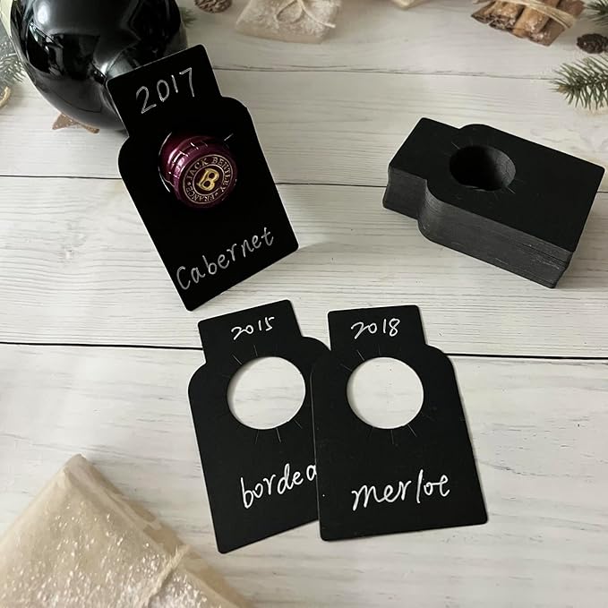 Wine Bottle Tags for Cellar Collection, Champagne,Hanging Labels for Name,Year,Tasting Notes (300Pack-Black)