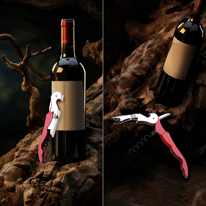 Soft Velvet Touch Waiters Double Hinge Corkscrew Wine Key Bottle Opener，Heavy Duty Waiter Corkscrew, Foil cutter and Bottle Opener,2-pack(2, Coral Pink)