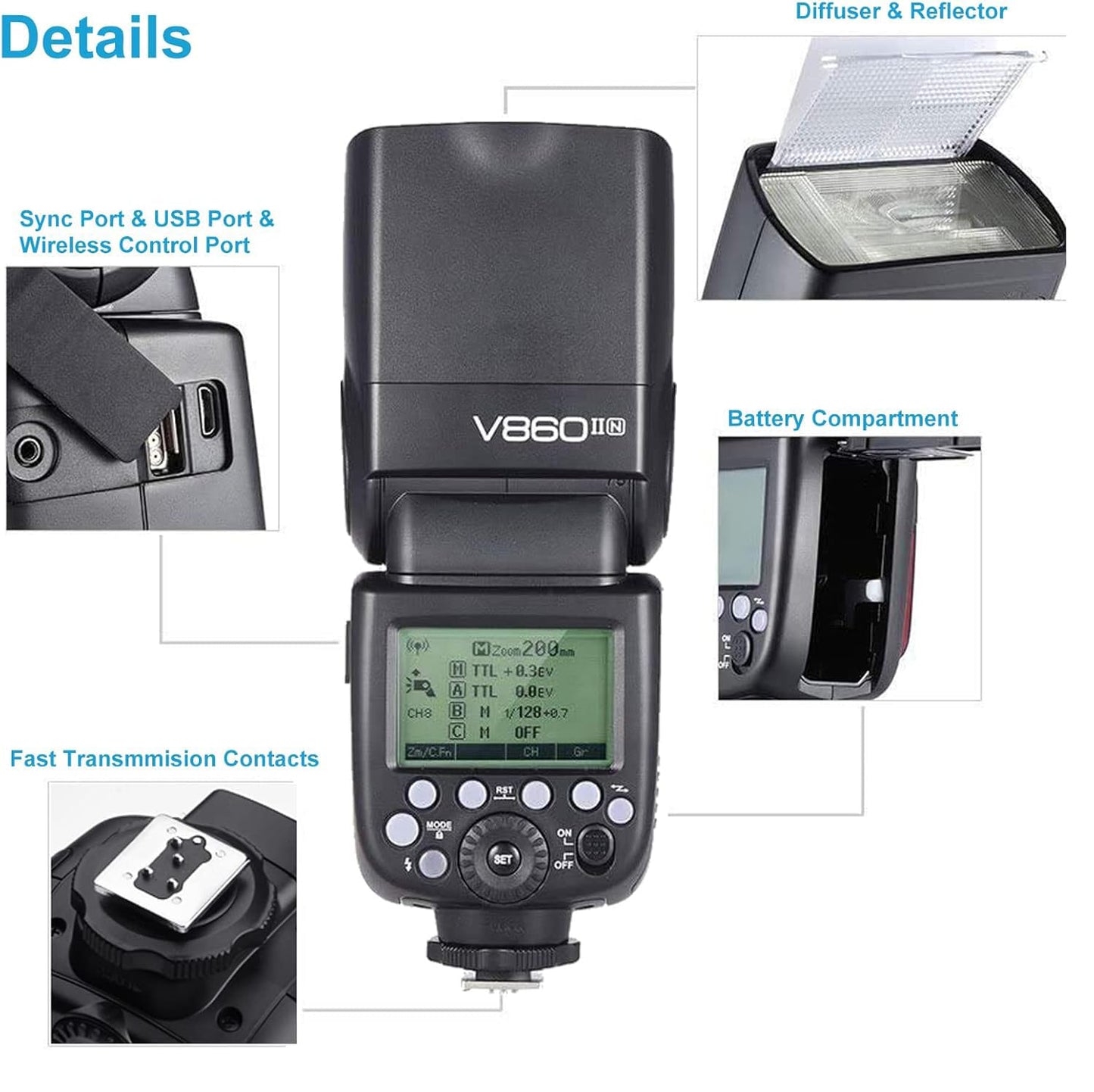 Godox V860Ii-N 2.4G Ttl Li-On Battery Camera Flash Compatible For Nikon D800 D700 D7100 D7000 D5200 D5100 D5000 D300 D300S D3200