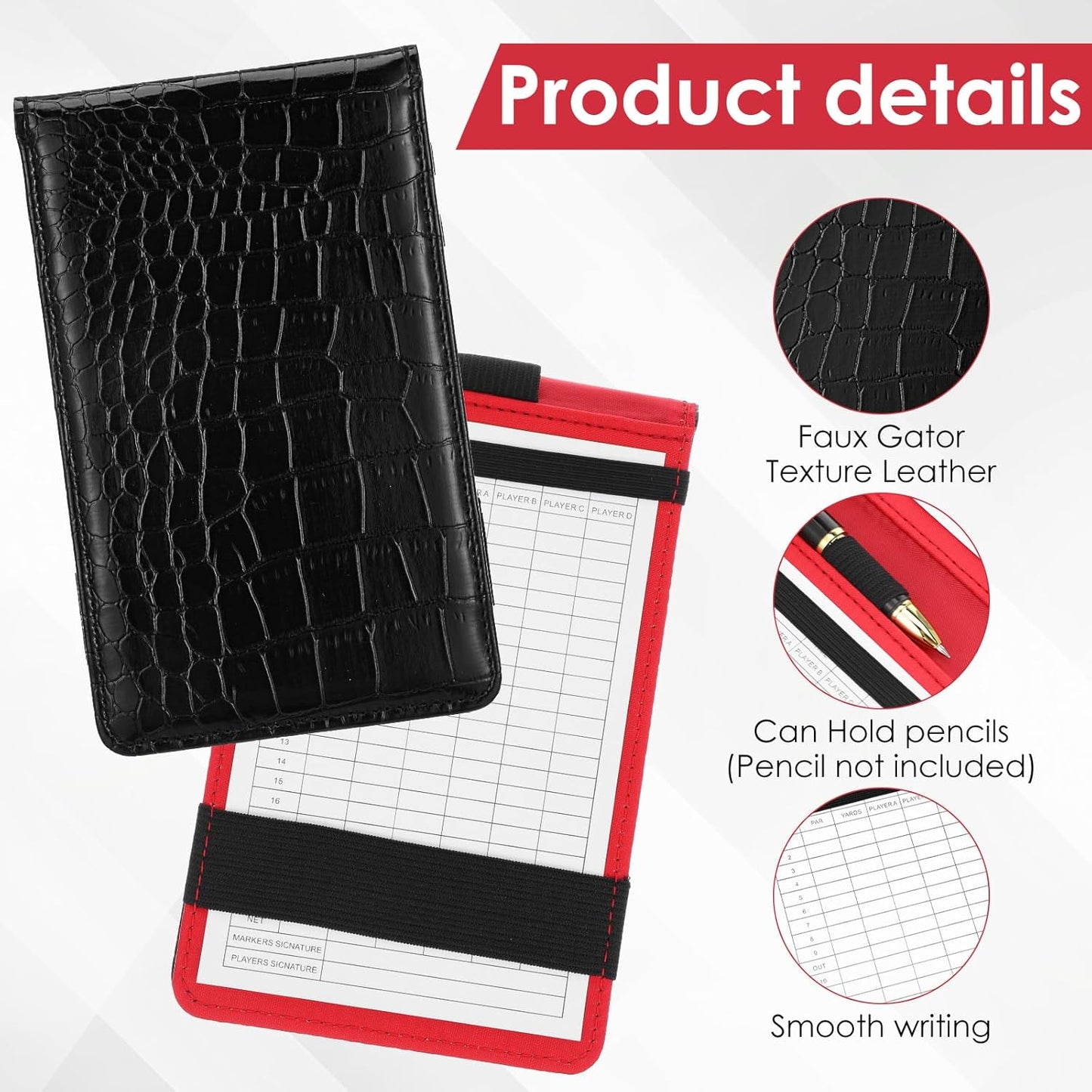 TIESOME Premium PU Leather Golf Scorecard Holder, Golf Yardage Book Cover Score Card Holder with Built-in Pencil Loop, Black 6.9x4.3in