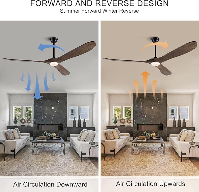 BOJUE 72 Inch Large Ceiling Fans with Lights, Ceiling Fan with Light and Remote Control, 3 Solid Wood Blades, Indoor Outdoor Ceiling Fans for Patios Porch Living Room Farmhouse
