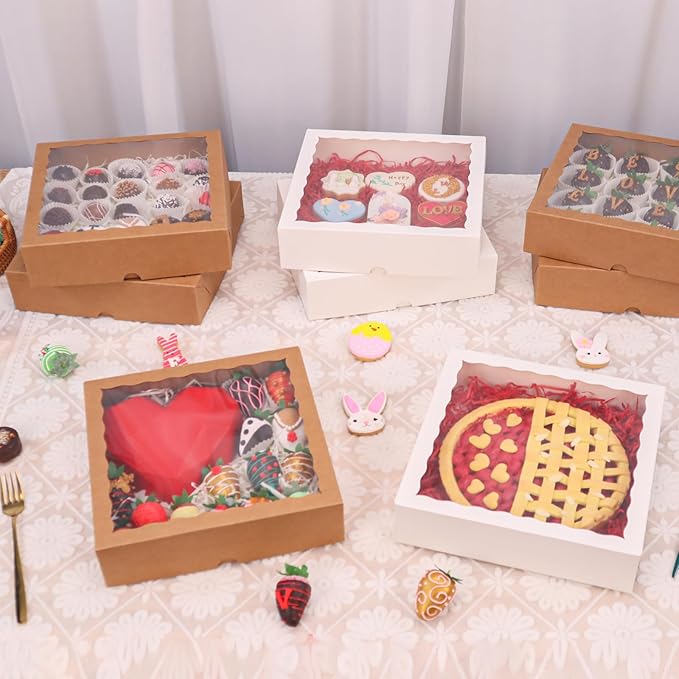 White Bakery Boxes (12pcs, 9x9x2.5 Inches) – For Valentine's & Christmas: Ideal for Cookies, Pie, Chocolate Covered Strawberries, Breakable Heart & Charcuterie