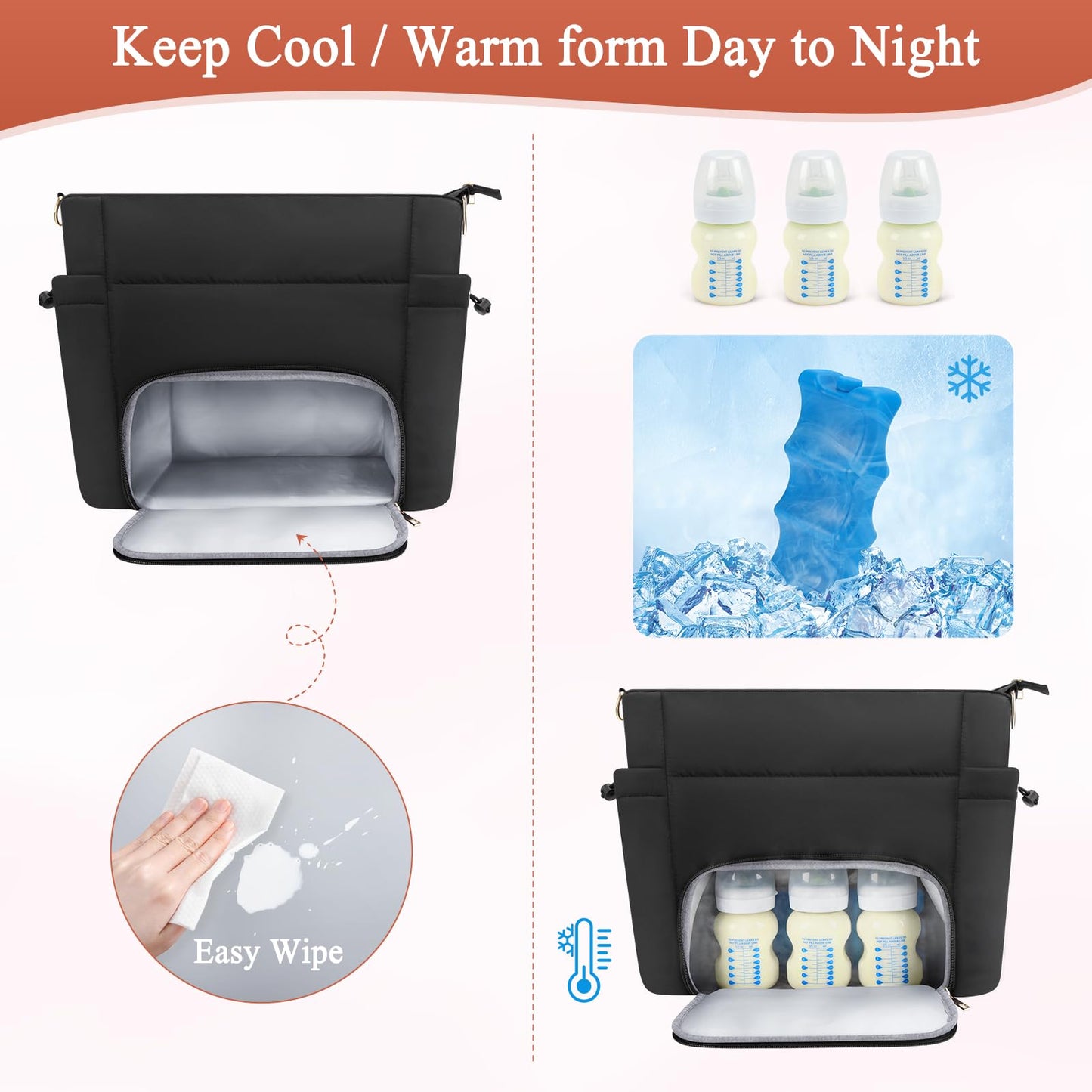 Wearable Breast Pump Bag for Working Mom, Breastmilk Cooler Tote Bag with Insulated Compartment, Breast Pump Bag with Ice Pack & 16‘’ Laptop Sleeve, Baby Bottle Cooler bag for Nursing, Work, Travel