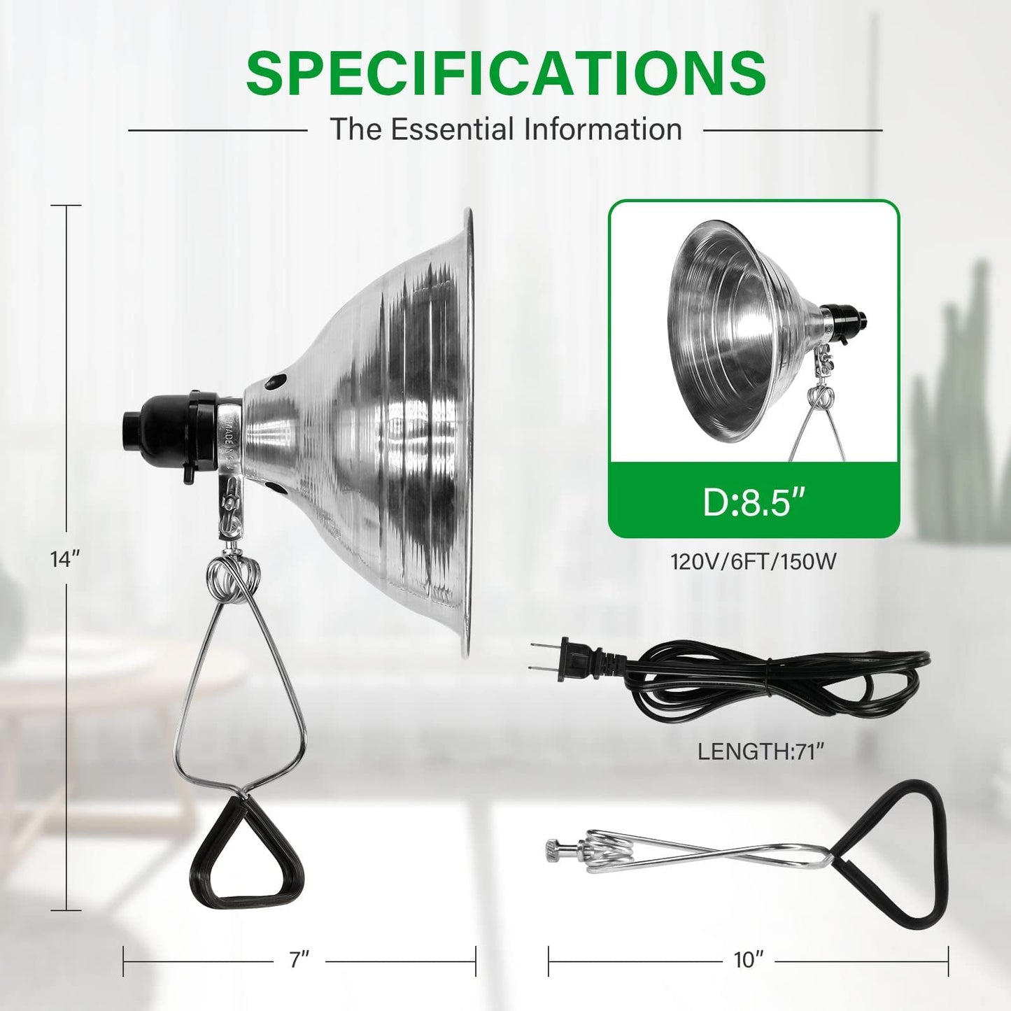 Simple Deluxe Clamp Lamp Light, 6-Pack, 8.5 Inch Aluminum Reflector, 150 Watt E26, 6 Feet Cord, Model GP-093