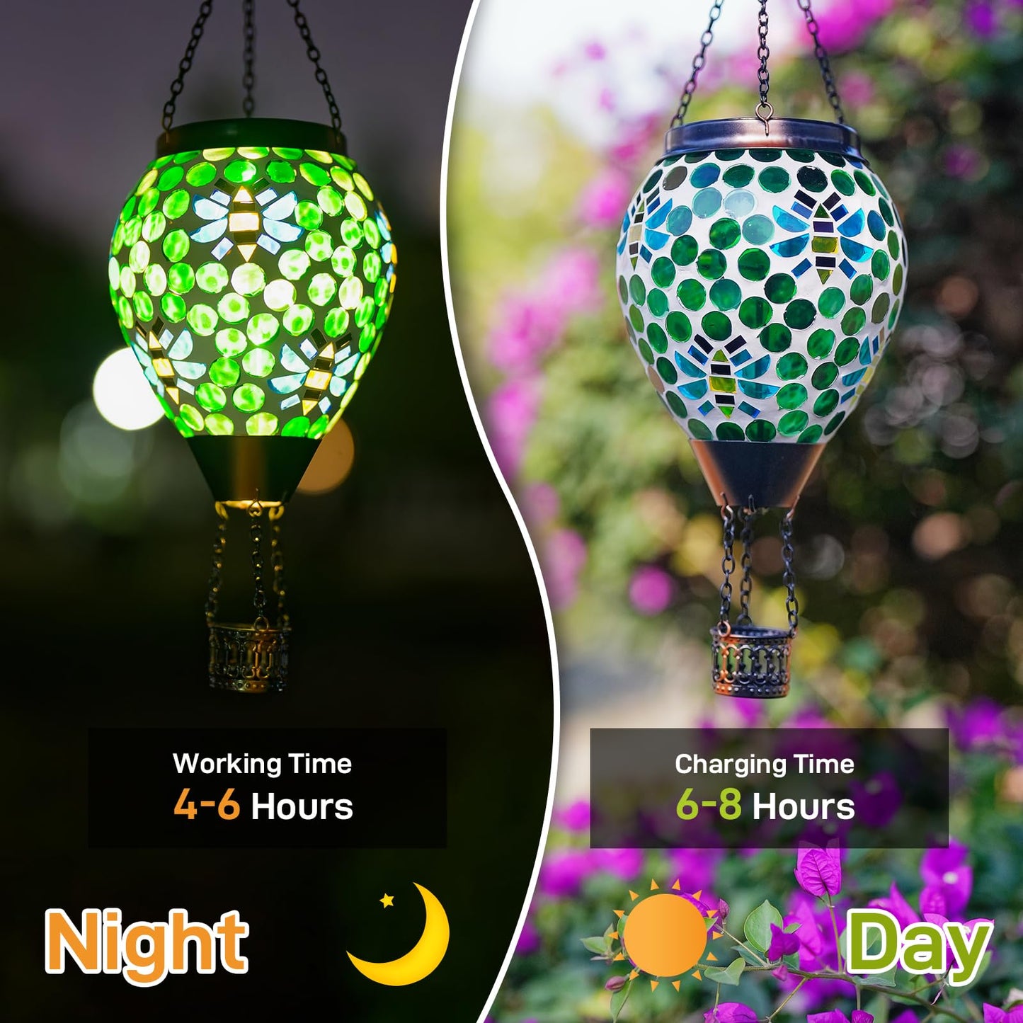 Dreamskip Bee Solar Hot Air Balloon Lantern Outdoor Waterproof  Green Mosaic Glass Hanging Solar Lantern Lights  Outdoor Hanging Lights For Patio Yard Garden Gift For Mom Grandma Women