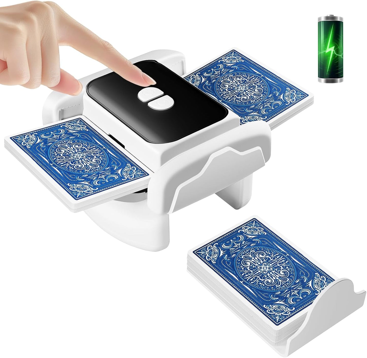 Rechargeable Automatic Card Shuffler for 1-2 Decks, Low Noise & Portable Electric Shuffling Machine for Poker, Blackjack, UNO, Texas Hold'em, Skip-Bo, Phase 10