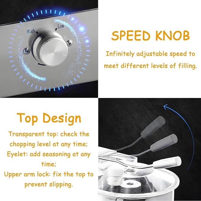 12L 2KW Multifunctional Food Processor Commercial Vegetable Chopper with 4 Removable Blades Food-Grade Stainless Steel Food Processor Chopper for Potato, Onion, Ginger, Cabbage