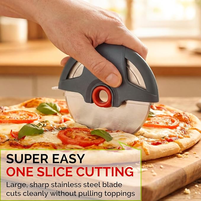 Pizza Cutter Wheel, 4.3" Large Pizza Slicer Wheel with Safety Blade Cover, Super Sharp Stainless Steel Pizza Wheel Slices Effortlessly, Easy Cleaning Pizza Cutters Dishwasher Safe, Gray