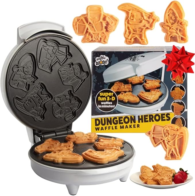 Dungeon Heroes Electric Mini Waffle Maker- Eat Wizards Fighters Clerics for Holiday Breakfast Fun- Novelty Pancakes in Minutes, Non-Stick Fantasy Dragon for Tabletop Gamers- Great Waffler Xmas Gift