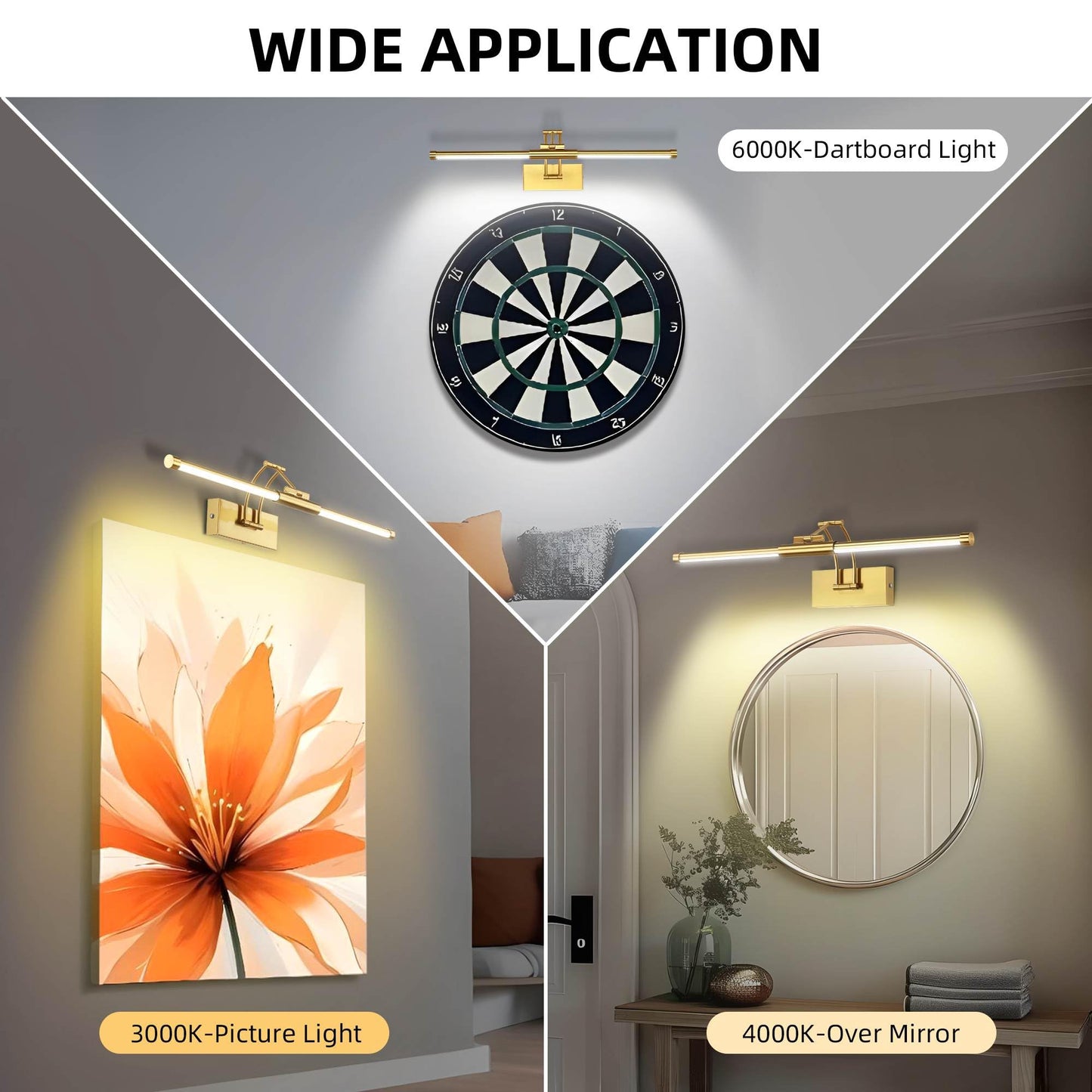 24 Picture Lights For Wall Battery Operated  Wireless Picture Lights With Remote  Rechargeable Wall Light 3000K/4000K/6000K Dimmable  Art Lighting For discomfort-reducingtings Frame Gallery Dartboard Light  Brass