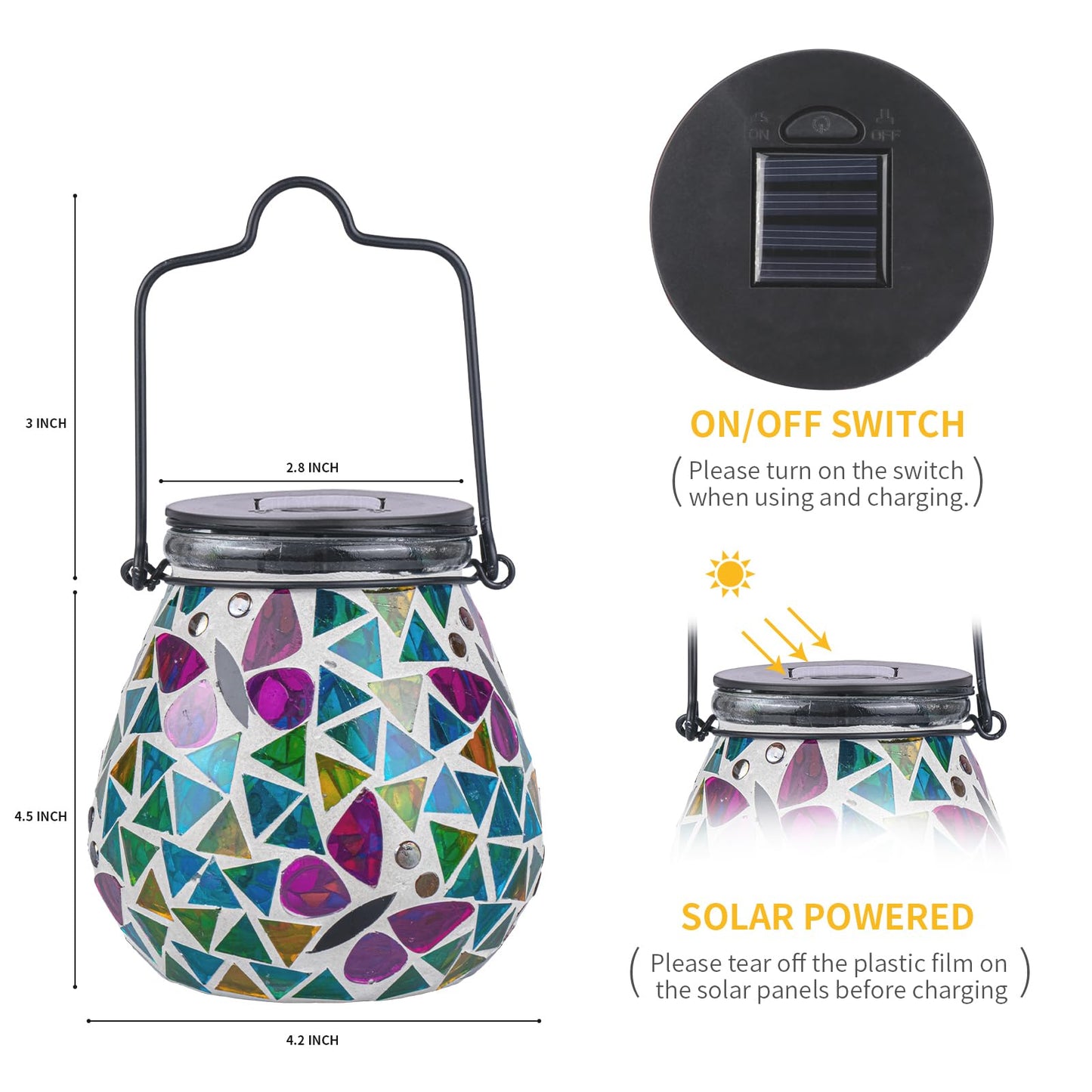 Afirst Mosaic Solar Lantern - Glass Hanging Lights, Butterfly, Waterproof, Outdoor Decoration, 1 Pack, Model US-4241720A