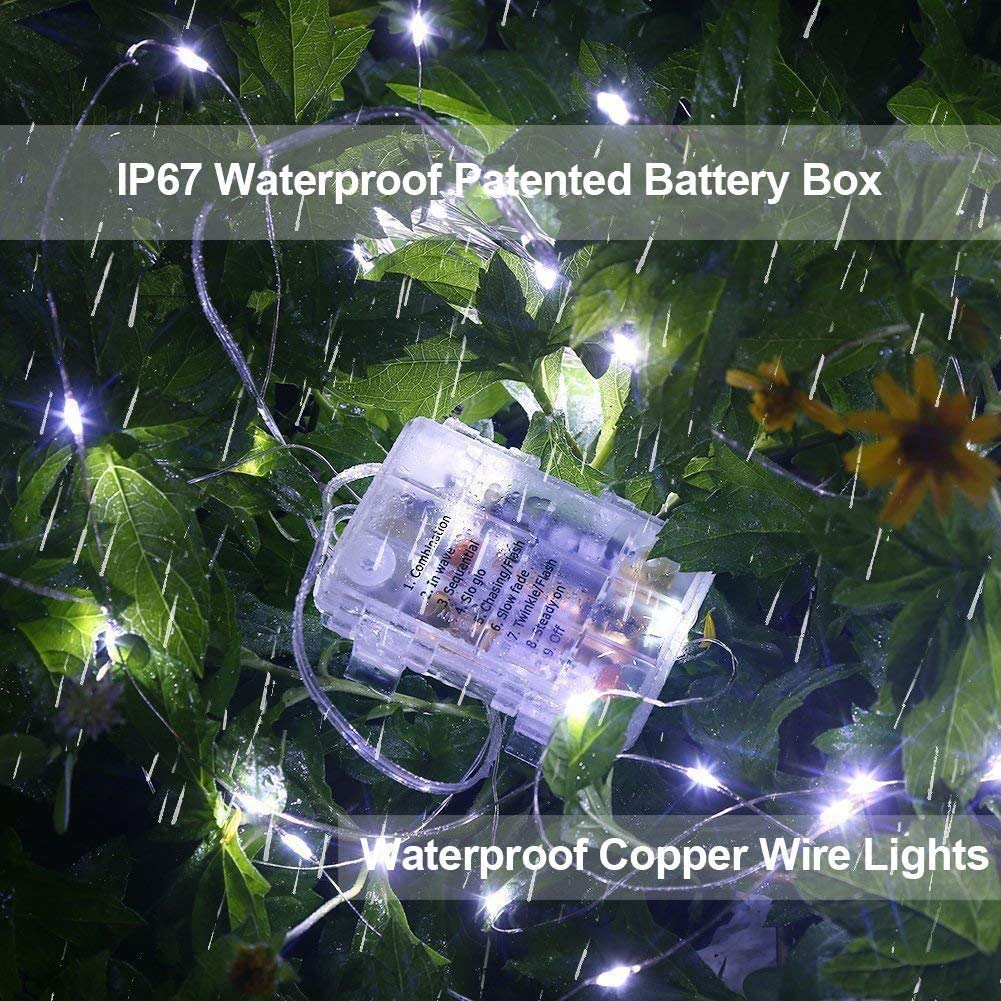 Homemory Fairy Lights String Lights 20 Ft 60 LED Battery Operated Remote Waterproof Cool White 2 Pack