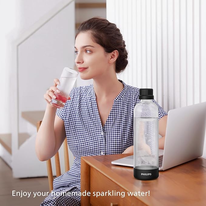 Philips Sparkling Water Maker ADD4901BKOQ/37, Plastic Soda Streaming Machine with Quick Twist Bottle, 1L BPA free PET Carbonating Bottle, Soda Maker Compatible with 60L CO2 Carbonator (NOT Included)