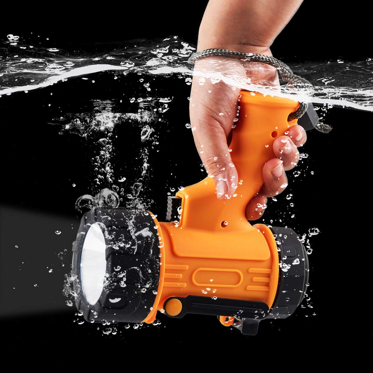 YIERBLUE Rechargeable Spotlight, 200000 Lumens LED, 18W, Waterproof, 10000mAh, Small Size, Orange, Model yiff-03